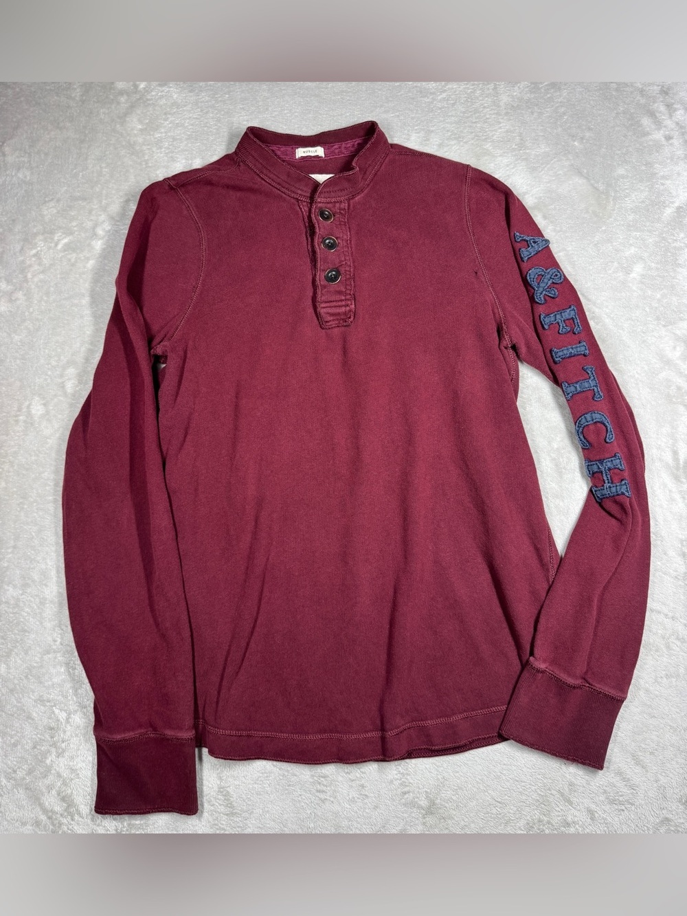 Y2K Vintage Abercrombie & Fitch Men’s Muscle Maroon Spellout Henley Shirt Medium